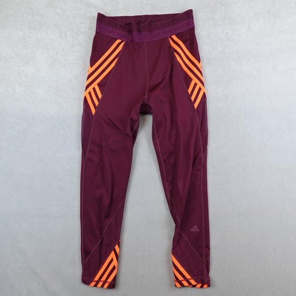 Adidas x IVY PARK Legging Beyoncé Maroon Solar Orange Striped Mesh Medium - Picture 1 of 8